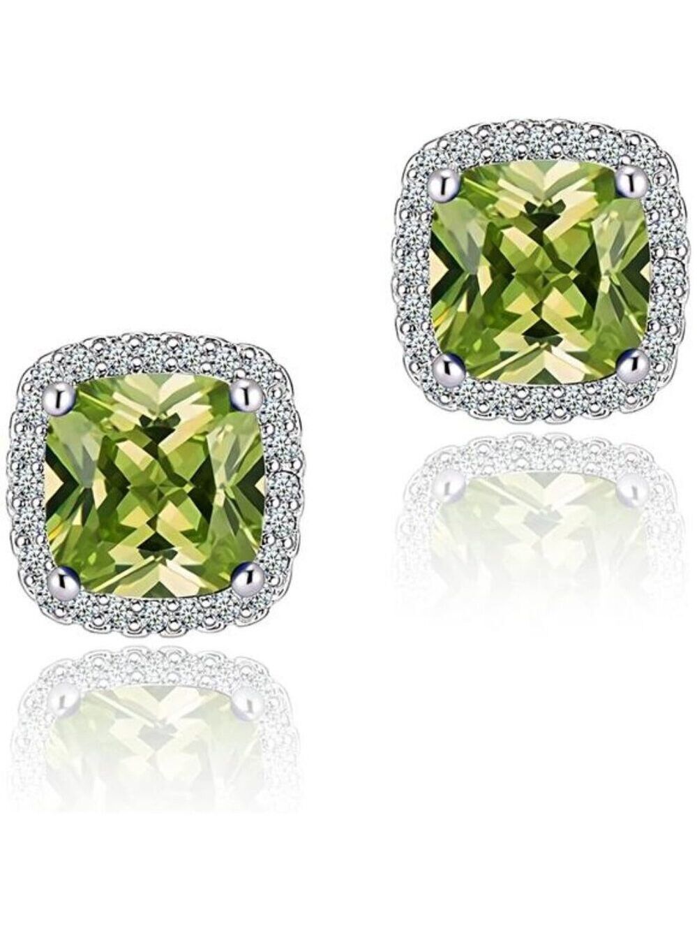 Peridot Halo Stud Earrings Cubic Zirconia Birthstone Simulated Diamond Jewelry